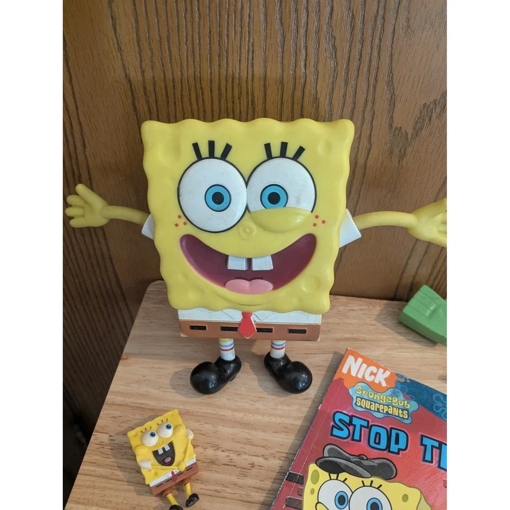 SpongeBob SquarePants Toy Lot -Figures Squidward Mr Krabs Book and Cards Bundle